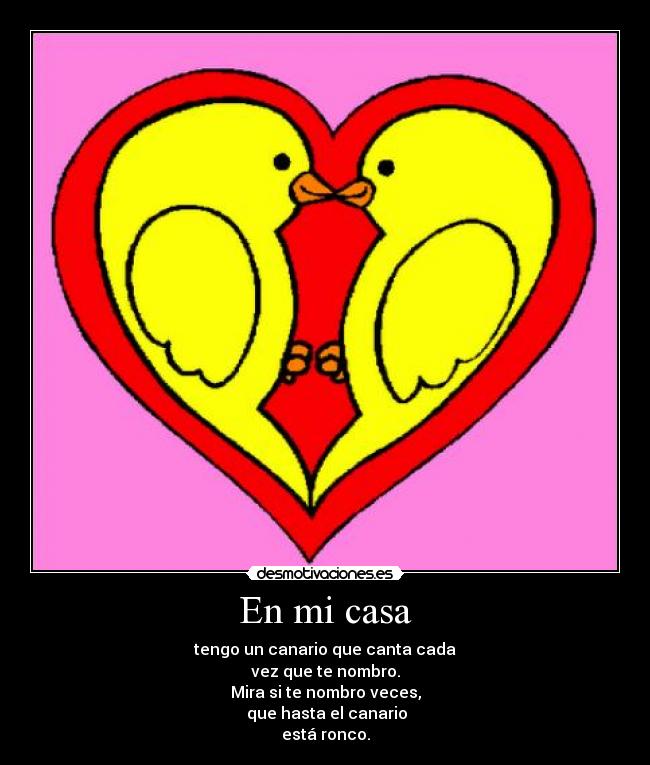 En mi casa - tengo un canario que canta cada
vez que te nombro.
Mira si te nombro veces,
que hasta el canario
está ronco.