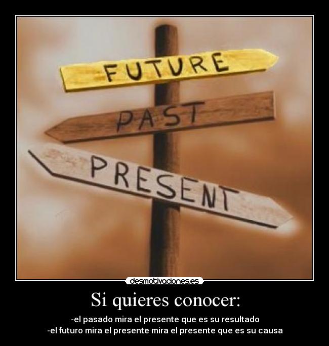 Si quieres conocer: - -el pasado mira el presente que es su resultado
-el futuro mira el presente mira el presente que es su causa