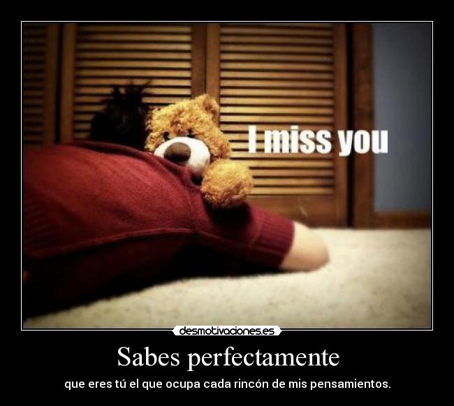 Sabes perfectamente - que eres tú el que ocupa cada rincón de mis pensamientos.