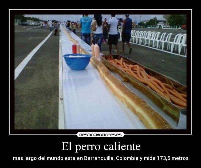 El perro caliente - mas largo del mundo esta en Barranquilla, Colombia y mide 173,5 metros