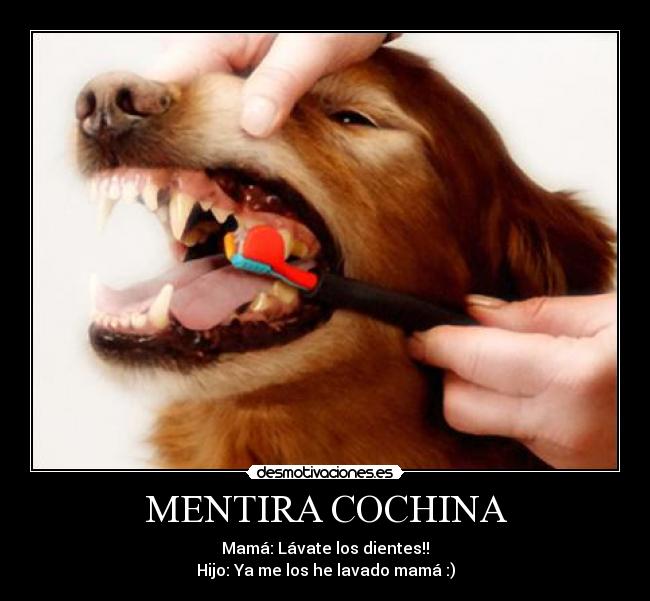 MENTIRA COCHINA - Mamá: Lávate los dientes!!
Hijo: Ya me los he lavado mamá :)