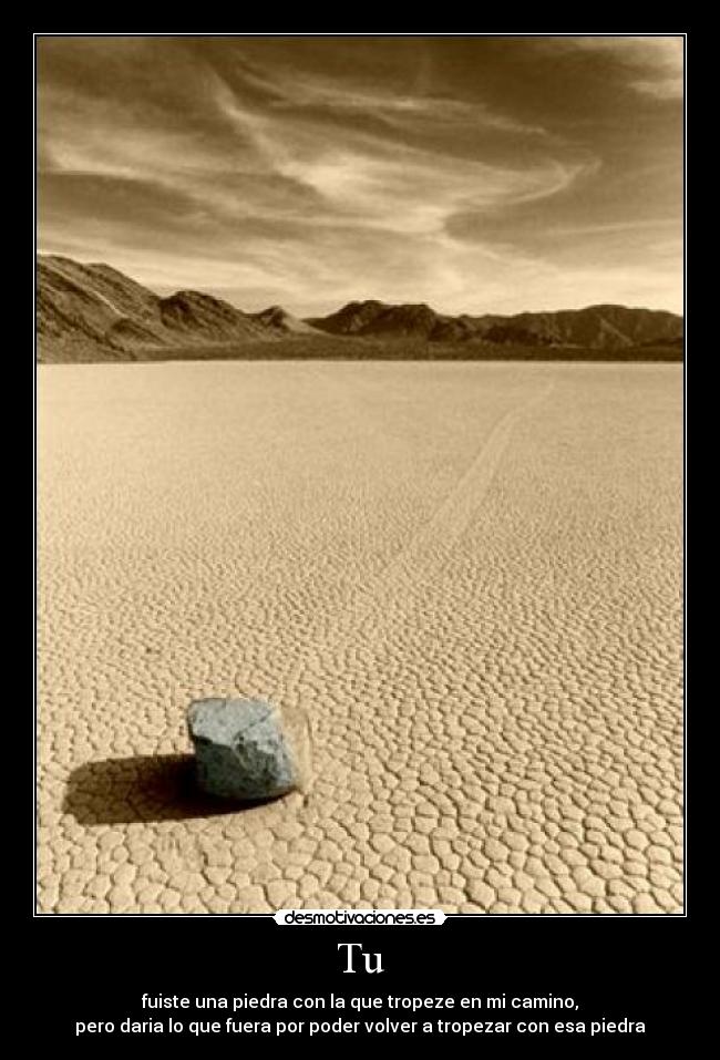 Tu - fuiste una piedra con la que tropeze en mi camino,
pero daria lo que fuera por poder volver a tropezar con esa piedra