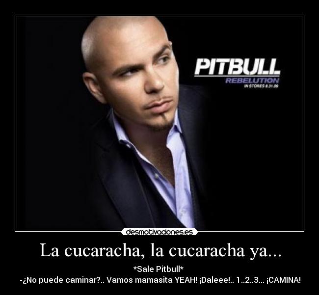 La cucaracha, la cucaracha ya... - *Sale Pitbull* 
-¿No puede caminar?.. Vamos mamasita YEAH! ¡Daleee!.. 1..2..3... ¡CAMINA!