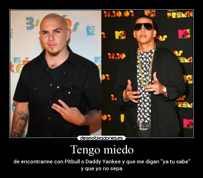 Tengo miedo - de encontrarme con Pitbull o Daddy Yankee y que me digan ya tu sabe
y que yo no sepa