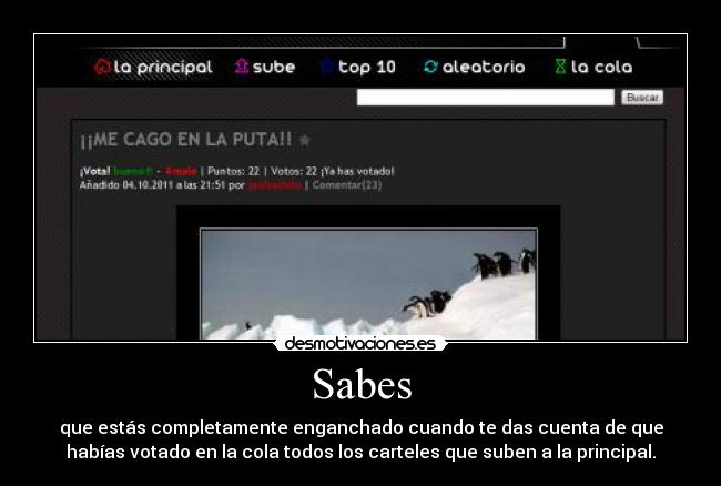 Sabes - que estás completamente enganchado cuando te das cuenta de que
habías votado en la cola todos los carteles que suben a la principal.