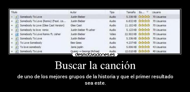 Buscar la canción - de uno de los mejores grupos de la historia y que el primer resultado sea este.