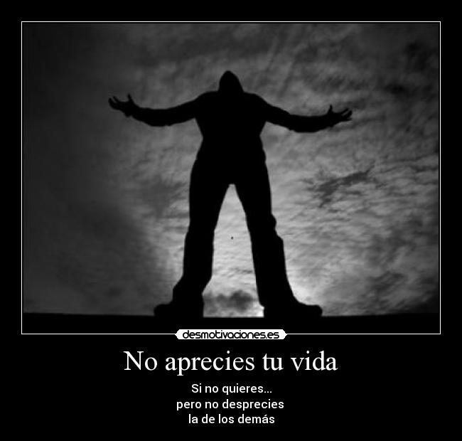 No aprecies tu vida - Si no quieres...
pero no desprecies
la de los demás