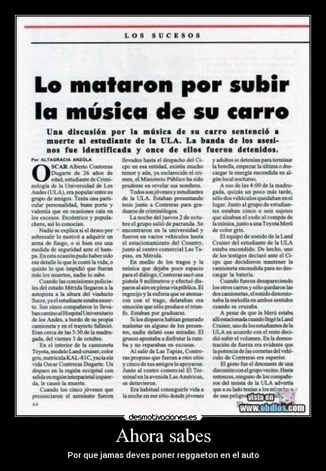 Ahora sabes - Por que jamas deves poner reggaeton en el auto