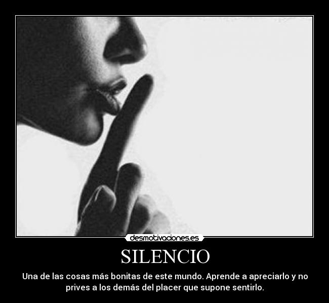 SILENCIO - Una de las cosas más bonitas de este mundo. Aprende a apreciarlo y no
prives a los demás del placer que supone sentirlo.