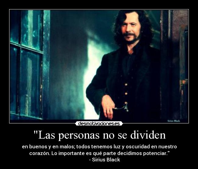 Las personas no se dividen - en buenos y en malos; todos tenemos luz y oscuridad en nuestro
corazón. Lo importante es qué parte decidimos potenciar.
- Sirius Black