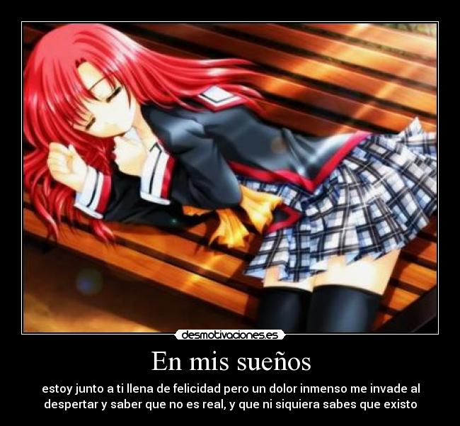 En mis sueños - estoy junto a ti llena de felicidad pero un dolor inmenso me invade al
despertar y saber que no es real, y que ni siquiera sabes que existo