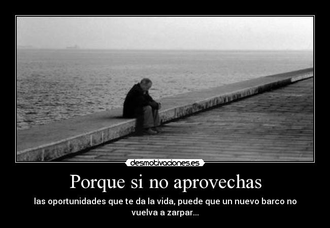 Porque si no aprovechas - las oportunidades que te da la vida, puede que un nuevo barco no vuelva a zarpar...