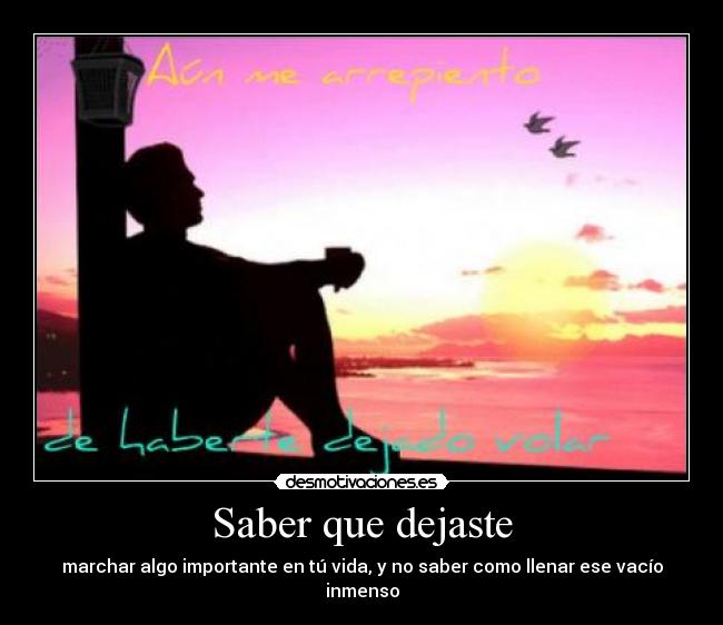 Saber que dejaste - marchar algo importante en tú vida, y no saber como llenar ese vacío inmenso
