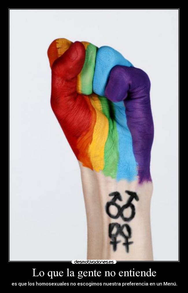 Lo que la gente no entiende - es que los homosexuales no escogimos nuestra preferencia en un Menú.