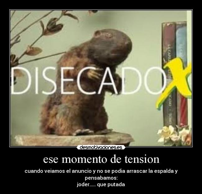 ese momento de tension - cuando veiamos el anuncio y no se podia arrascar la espalda y pensabamos:
joder..... que putada