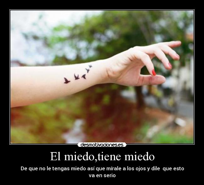 El miedo,tiene miedo - De que no le tengas miedo así que mírale a los ojos y dile que esto va en serio
