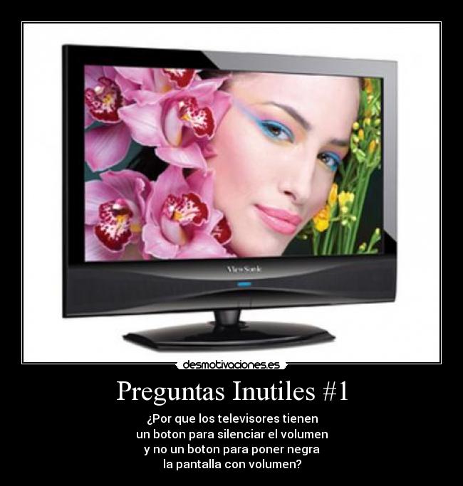 Preguntas Inutiles #1 - ¿Por que los televisores tienen
un boton para silenciar el volumen
y no un boton para poner negra
la pantalla con volumen?