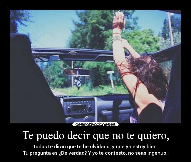 Te puedo decir que no te quiero, - todos te dirán que te he olvidado, y que ya estoy bien.
Tu pregunta es ¿De verdad? Y yo te contesto, no seas ingenuo..