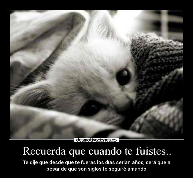 Recuerda que cuando te fuistes.. - Te dije que desde que te fueras los días serian años, será que a
pesar de que son siglos te seguiré amando.