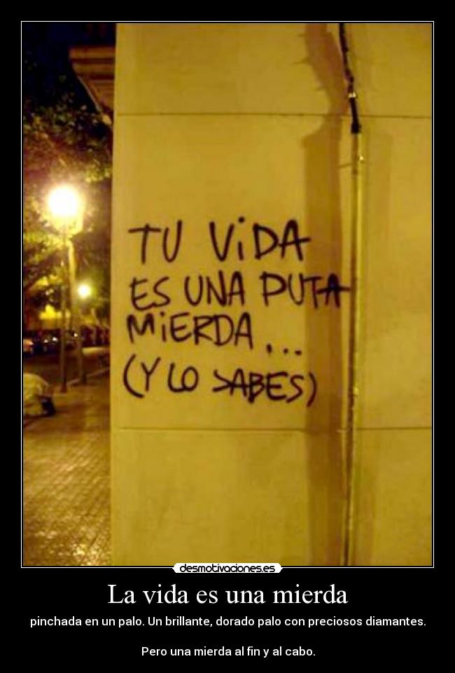 La vida es una mierda - pinchada en un palo. Un brillante, dorado palo con preciosos diamantes.

Pero una mierda al fin y al cabo.