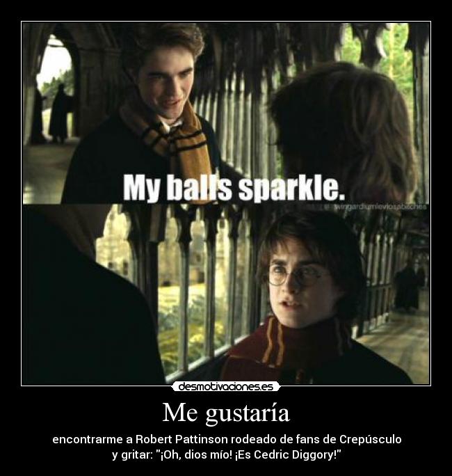 Me gustaría - encontrarme a Robert Pattinson rodeado de fans de Crepúsculo
y gritar: ¡Oh, dios mío! ¡Es Cedric Diggory!