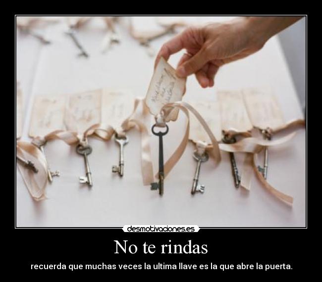 No te rindas - recuerda que muchas veces la ultima llave es la que abre la puerta.
