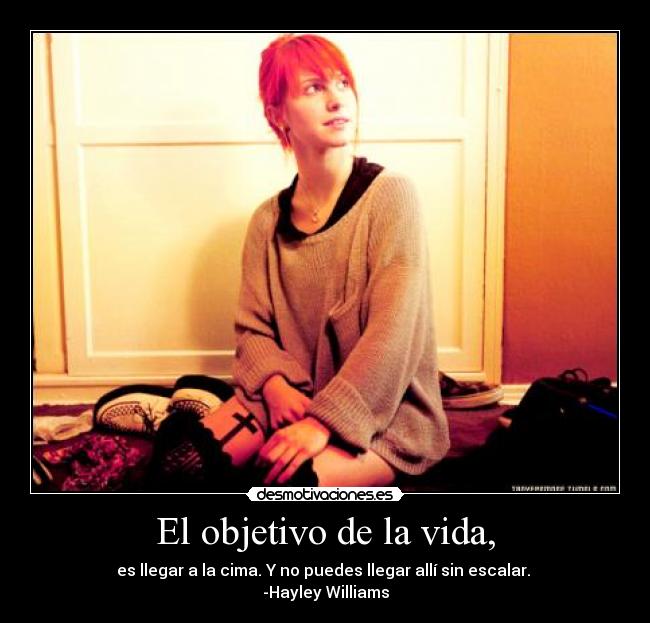 El objetivo de la vida, - es llegar a la cima. Y no puedes llegar allí sin escalar. 
-Hayley Williams