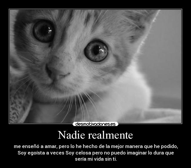 Nadie realmente - me enseñó a amar, pero lo he hecho de la mejor manera que he podido,
Soy egoísta a veces Soy celosa pero no puedo imaginar lo dura que
sería mi vida sin ti.