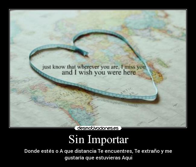 Sin Importar - Donde estés o A que distancia Te encuentres, Te extraño y me
gustaría que estuvieras Aqui