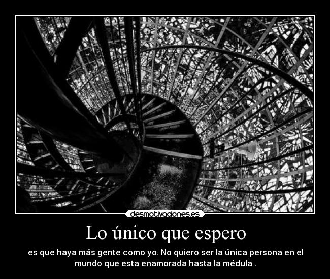 Lo único que espero - es que haya más gente como yo. No quiero ser la única persona en el
mundo que esta enamorada hasta la médula .