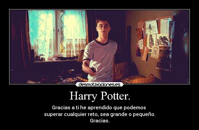 Harry Potter. - Gracias a ti he aprendido que podemos 
superar cualquier reto, sea grande o pequeño.
Gracias.