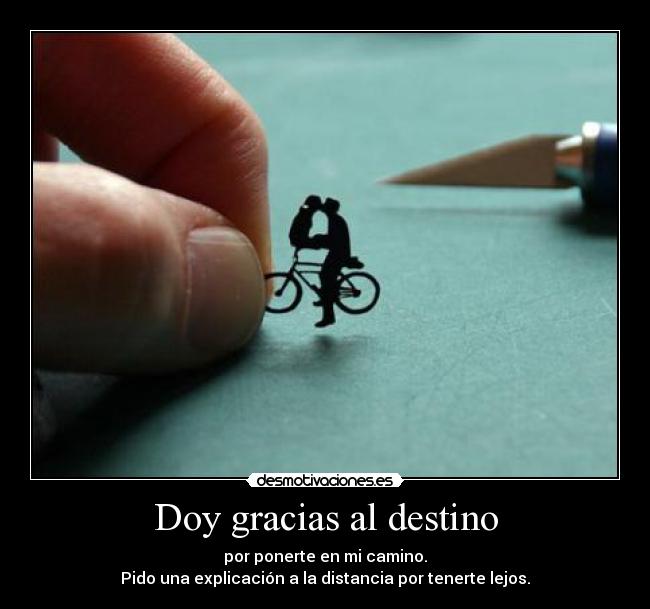 Doy gracias al destino - por ponerte en mi camino.
Pido una explicación a la distancia por tenerte lejos.
