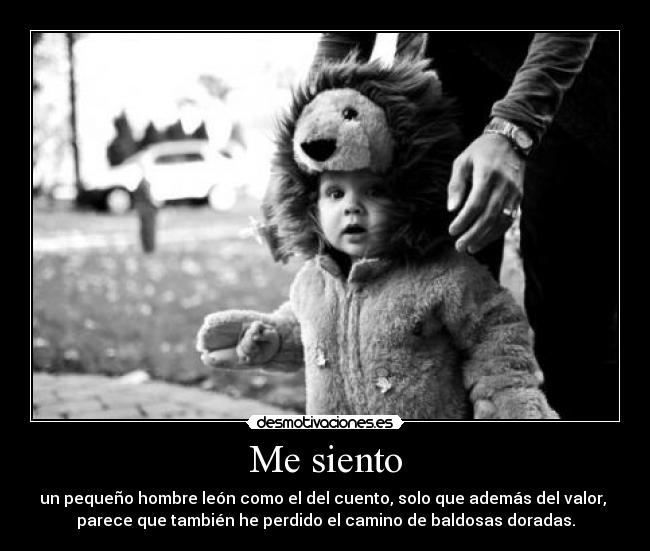 Me siento - un pequeño hombre león como el del cuento, solo que además del valor, 
parece que también he perdido el camino de baldosas doradas.