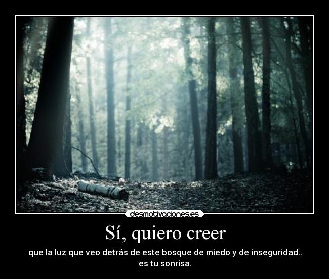 Sí, quiero creer - que la luz que veo detrás de este bosque de miedo y de inseguridad..
es tu sonrisa.