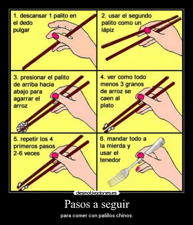 Pasos a seguir - para comer con palillos chinos.