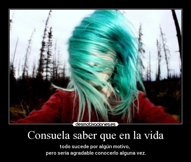 Consuela saber que en la vida - todo sucede por algún motivo,
pero sería agradable conocerlo alguna vez.