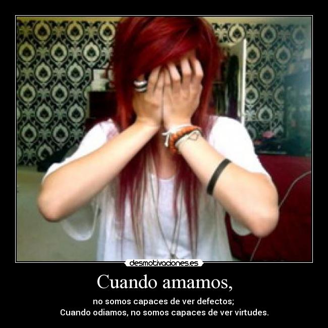 Cuando amamos, - no somos capaces de ver defectos; 
Cuando odiamos, no somos capaces de ver virtudes.