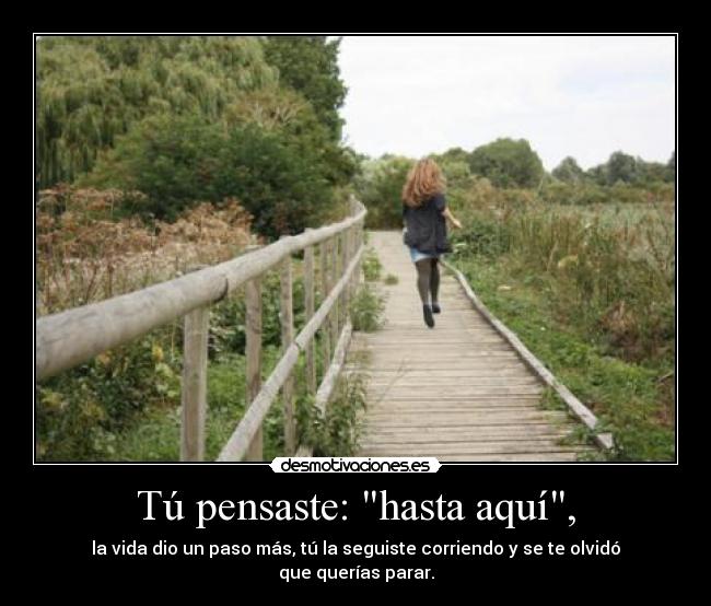 Tú pensaste: hasta aquí, - la vida dio un paso más, tú la seguiste corriendo y se te olvidó que querías parar.
