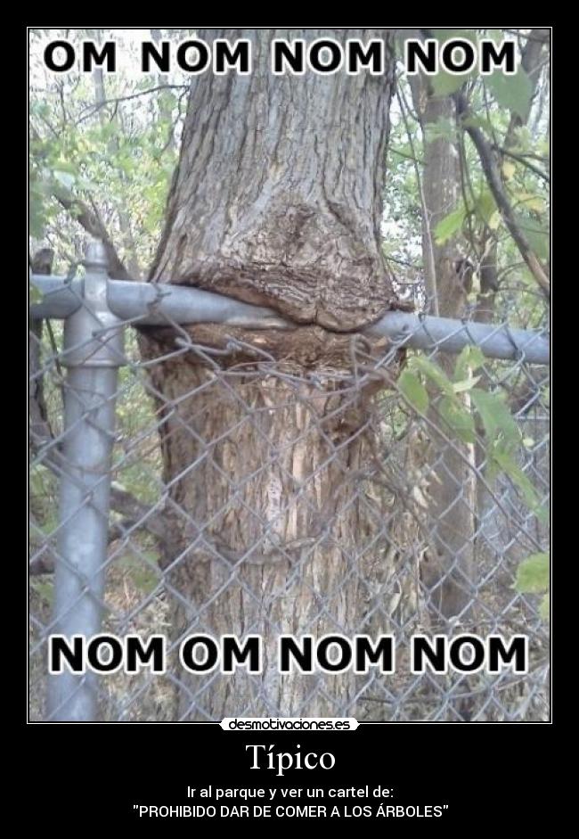 carteles prohibido arboles comer verja metal omnomnom desmotivaciones