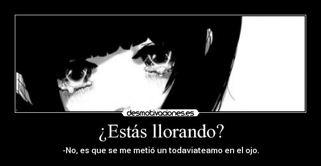 ¿Estás llorando? - -No, es que se me metió un todaviateamo en el ojo.