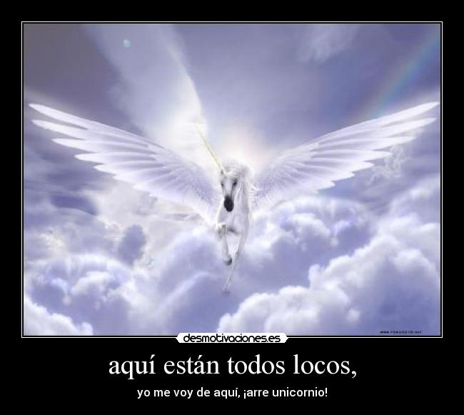 aquí están todos locos, - yo me voy de aquí, ¡arre unicornio!