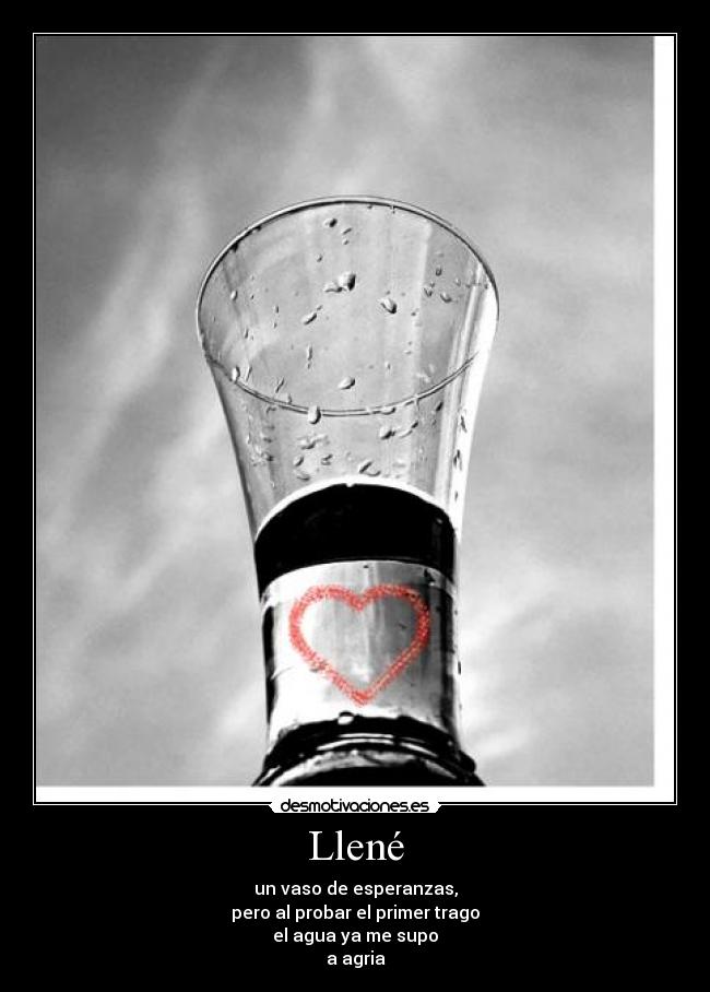 Llené - un vaso de esperanzas,
pero al probar el primer trago
el agua ya me supo
a agria