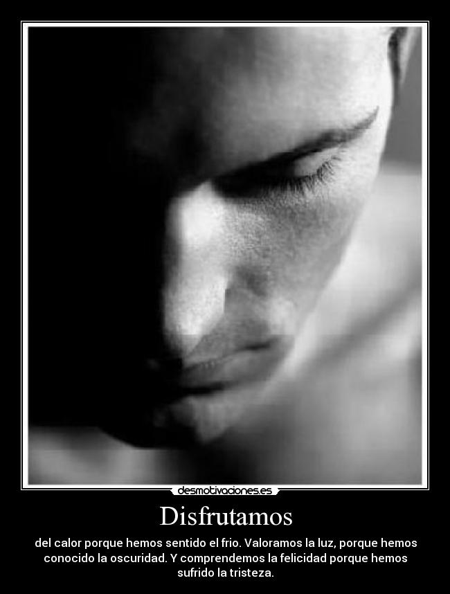 Disfrutamos - del calor porque hemos sentido el frio. Valoramos la luz, porque hemos
conocido la oscuridad. Y comprendemos la felicidad porque hemos
sufrido la tristeza.