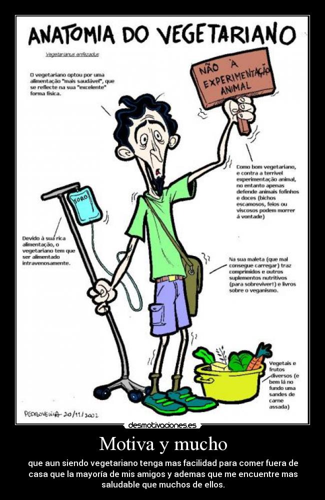 Motiva y mucho - que aun siendo vegetariano tenga mas facilidad para comer fuera de
casa que la mayoría de mis amigos y ademas que me encuentre mas
saludable que muchos de ellos.