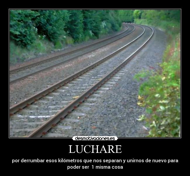 LUCHARE - por derrumbar esos kilómetros que nos separan y unirnos de nuevo para
poder ser 1 misma cosa