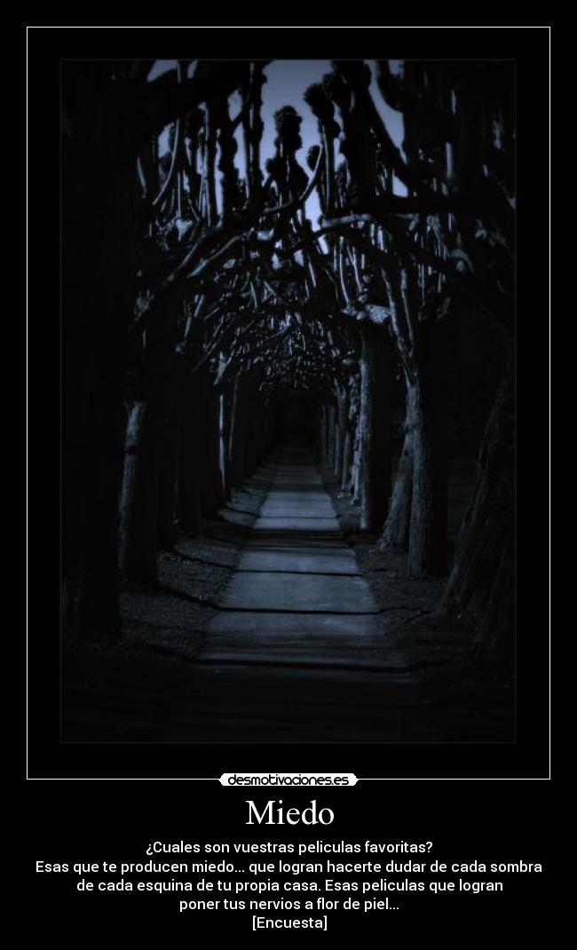 Miedo - ¿Cuales son vuestras peliculas favoritas?
Esas que te producen miedo... que logran hacerte dudar de cada sombra
de cada esquina de tu propia casa. Esas peliculas que logran
poner tus nervios a flor de piel...
[Encuesta]