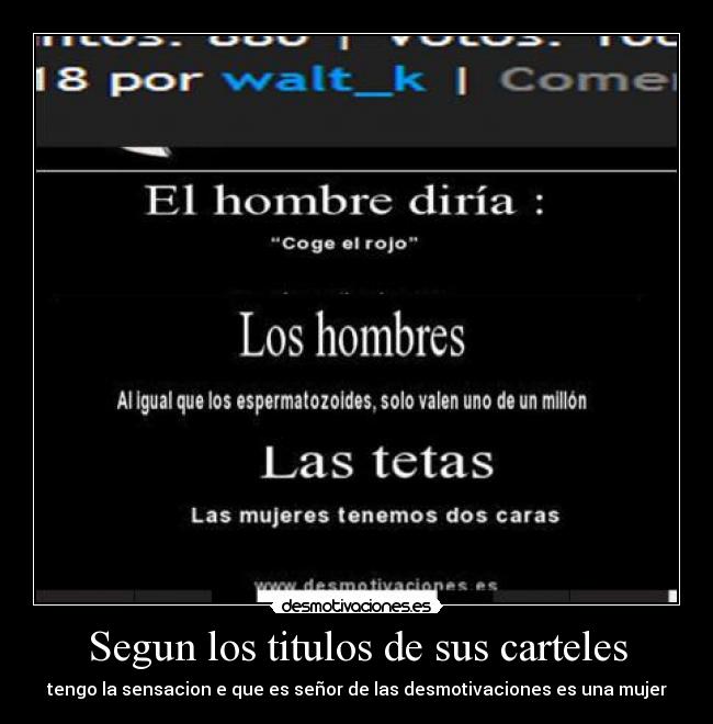 Segun los titulos de sus carteles - tengo la sensacion e que es señor de las desmotivaciones es una mujer