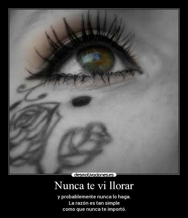 Nunca te vi llorar - y probablemente nunca lo haga.
La razón es tan simple
como que nunca te importó.