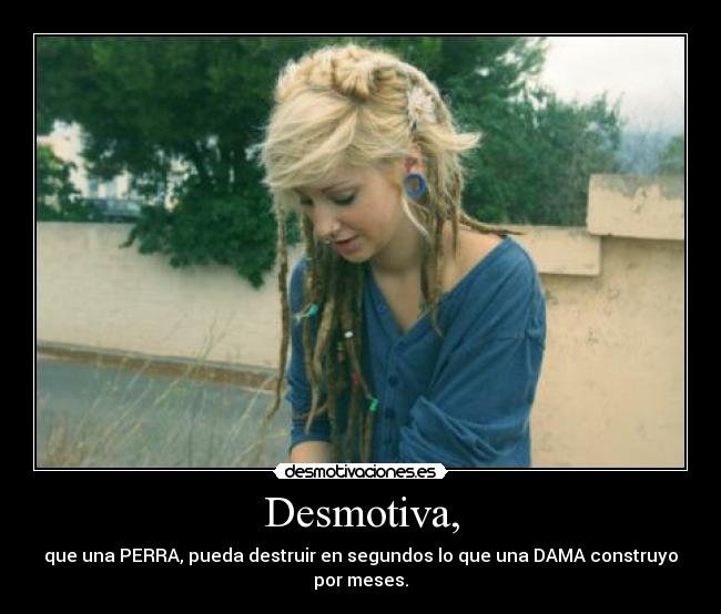 Desmotiva, - que una PERRA, pueda destruir en segundos lo que una DAMA construyo por meses.