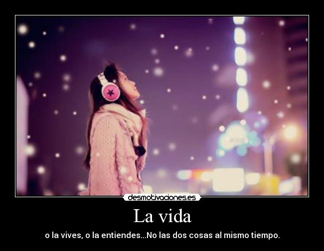 La vida - o la vives, o la entiendes...No las dos cosas al mismo tiempo.